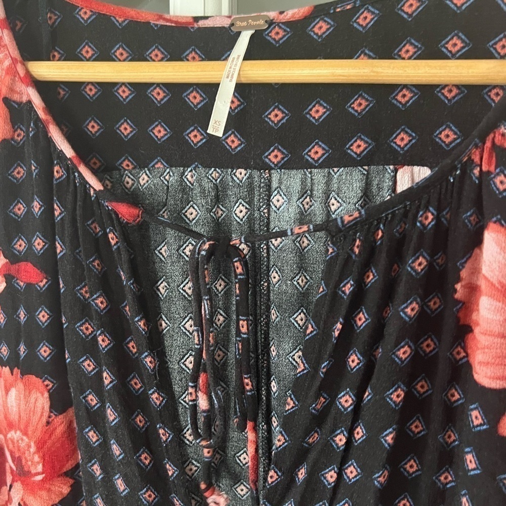 Free People Sunset Boulevard Floral Peasant Romper Oversized Long Sleeve - XS - Picture 4 of 10